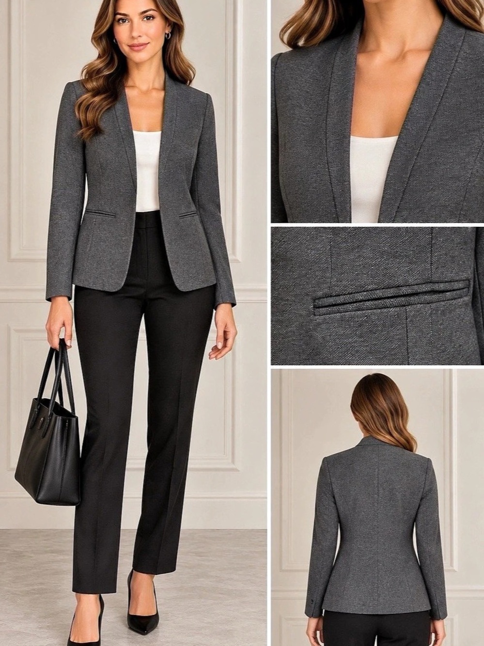 Women's Business Casual Open Front Knit Blazer Gray